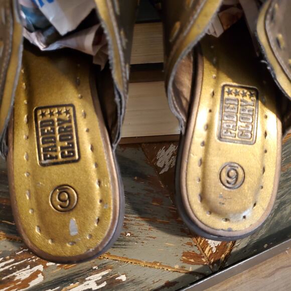 Faded Glory Heeled Mule Booties Bronze Metallic Cowgirl Western Vintage - Picture 4 of 11